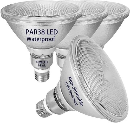 Reflector de vidrio PAR38 bombillas LED, luz blanca cálida, 18 W, luz de inundación para interiores y exteriores, impermeable, paquete de 4,