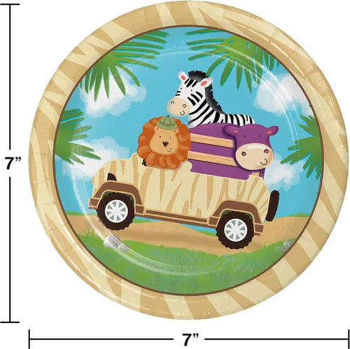 Miniatura 2 de Creative Converting 8 platos de almuerzo de papel de estilo resistente Safari Adventure, 7 pulgadas, multicolor