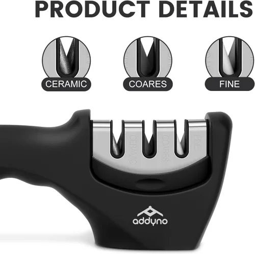 Miniatura 3 de Afilador de cuchillos de 3 etapas para cuchillos de cocina, guía de ángulo ajustable, afilado grueso, afilado rápido, con base antideslizante