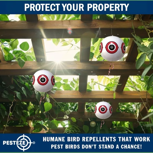 Miniatura 2 de PESTEZE Señuelo grande de globo blanco de 16 pulgadas con forma de pájaro aterrador [1 unidad] disuade a las aves plagas no deseadas como palomas