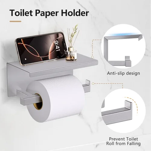 Miniatura 3 de TQKAG Juego de 5 piezas de accesorios de baño de níquel cepillado de 23.6 pulgadas, juego de toallero de acero inoxidable SUS304 montado