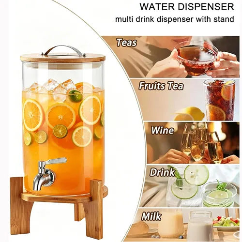 Miniatura 5 de Dispensador de bebidas, dispensador de bebidas de vidrio de 2.1 galones con soporte, dispensador de agua de vidrio con espita, dispensadores