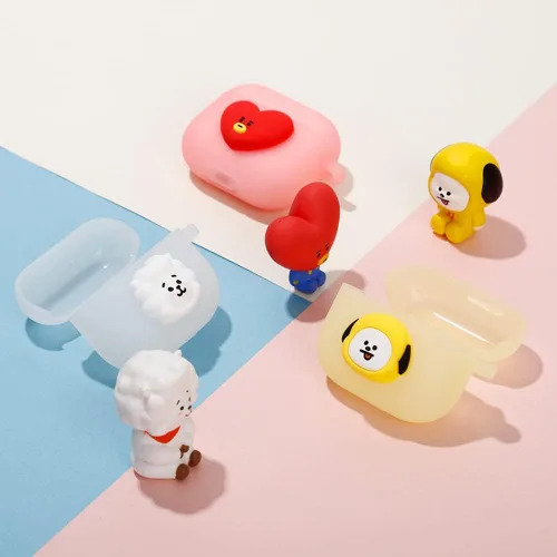 Miniatura 6 de BT21 Funda compatible con Apple AirPods de 3ª generación, funda translúcida de gelatina, carga inalámbrica [mercancía oficial] [7 sabores] (SHOOKY)