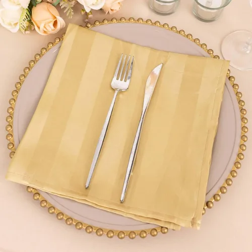 Miniatura 3 de Efavormart - Paquete de 5 servilletas de tela de satén a rayas color champán, reutilizables, sin arrugas, 20 x 20 pulgadas, para bodas, fiestas
