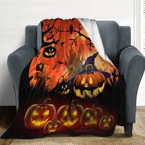 Miniatura 6 de Mantas de noche de Halloween de dibujos animados para sofá y cama, manta de castillo de bosque de terror, manta suave, acogedora, ligera