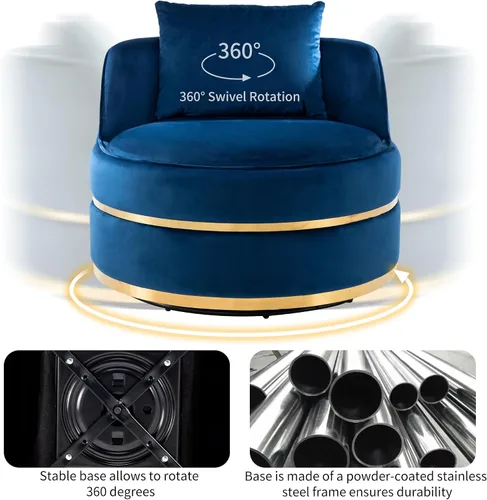 Miniatura 6 de Harper & Bright Designs Silla giratoria de 360 grados, moderna silla tapizada de terciopelo, silla suave con cojín de asiento para sala de estar