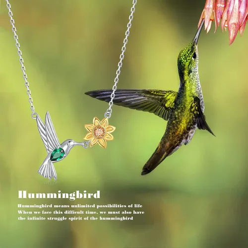 Miniatura 4 de Bolelis Collares de plata de ley con colibrí para mujer, chapado en oro, colgante de flor de pájaro adornado con circonita brillante, joyería