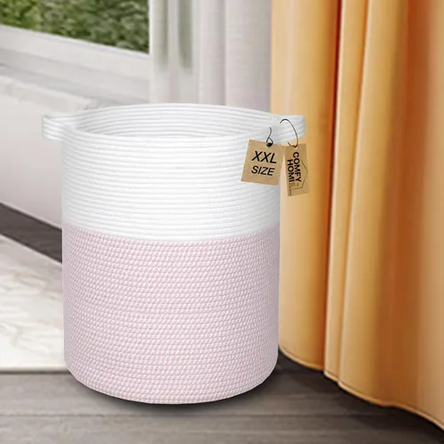 Miniatura 3 de COMFY-HOMI XXL Cesta grande de lavandería con asas, cesta de mantas para sala de estar Cesta decorativa tejida de cuerda de algodón, cesta