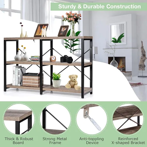 Miniatura 8 de Tangkula Mesa de sofá consola, mesa de consola de 3 niveles con estantes, mesa de vestíbulo industrial con pies ajustables, soporte de TV para sala