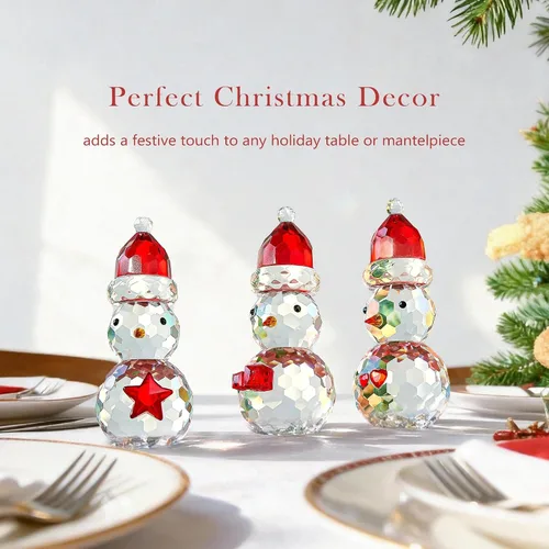 Miniatura 3 de QFkris Juego de 3 figuras de muñeco de nieve de cristal, figura de Navidad de cristal de 3.7 pulgadas, decoración de muñeco de nieve de cristal