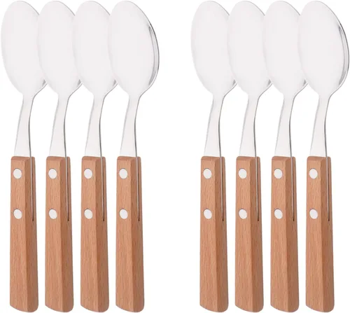 Miniatura 10 de Juego de 8 cucharas de espresso, juego de cubiertos de acero inoxidable 304 con mango de madera, cucharas pequeñas para postre, té, aperitivo, café