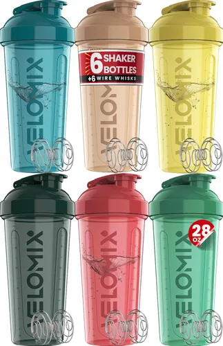 Miniatura 8 de VELOMIX -Paquete de 6 - Botella mezcladora de proteínas de 28 onzas para mezclas de proteínas - 6 batidores de alambre Vasos agitadores a prueba