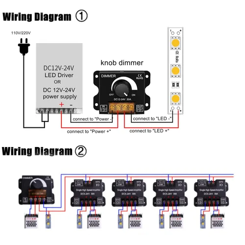 Miniatura 4 de Paquete de 2 interruptores de atenuación LED DC 12-24V 30A PWM Controlador de atenuación de brillo continuo para tira LED de un solo color 5050/3528