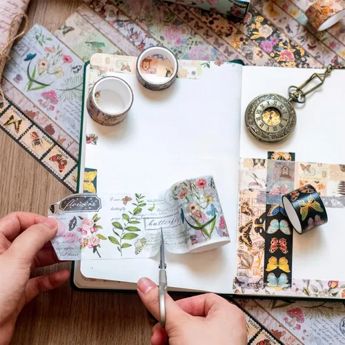 Miniatura 5 de Juego de 18 rollos de cinta washi con diseño de mariposa, de lámina dorada, para manualidades, manualidades, diarios, planificadores, álbumes