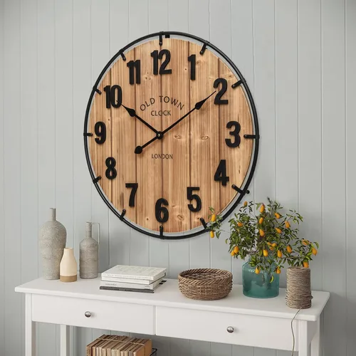 Miniatura 7 de Reloj de pared rústico de 20 pulgadas con borde de metal y números grandes, funciona con pilas silenciosas para oficina, cocina, dormitorio y sala