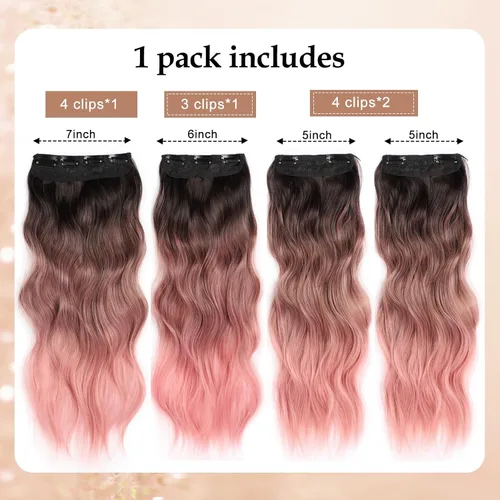 Miniatura 2 de 4 piezas de extensiones de cabello rizado con clip, color dorado oscuro, mezcla de rubio beige, sintético de 20 pulgadas de largo, extensiones