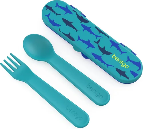 Miniatura 13 de Bentgo Juego de utensilios para niños, tenedor, cuchara y estuche de almacenamiento de plástico reutilizable, materiales sin BPA, asas de fácil