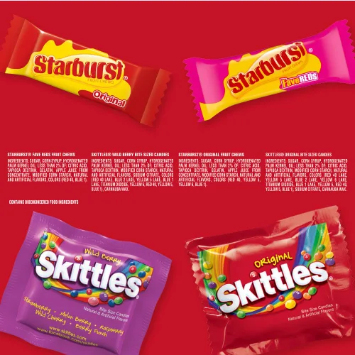 Miniatura 8 de Skittles, Starburst Fun Size Chewy Candy Surtido Variedad, envueltos individualmente, 32.28 onzas, bolsa a granel