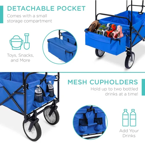 Miniatura 4 de Best Choice Products Vagón Utilitario Plegable Colapsible para Exteriores con Toldo, Carrito de Jardín para Playa, Pícnic, Campamento, Fiestas