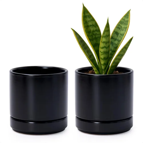 Miniatura 14 de D'vine Dev - Juego de 2 macetas de plantas de 3.5 pulgadas, maceta de cerámica para plantas con agujero de drenaje y platillo, negra, 94-V-A-2