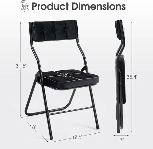 Miniatura 2 de Juego de 4 sillas plegables acolchadas, sillas plegables resistentes con cojín, juegos portátiles y cómodos para comedor, oficina, fiesta, mesa