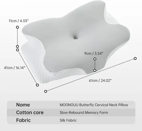 Miniatura 2 de Almohada cervical para el cuello, almohada de mariposa para el dolor de cuello Ergonomic Contour, Elevated Side Wings, Targeted Neck Support, For