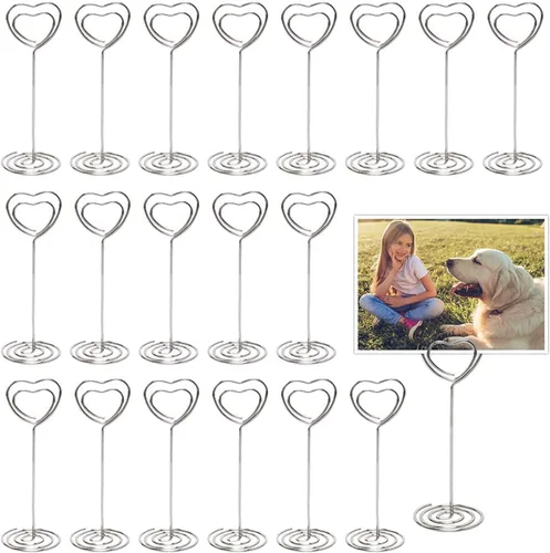 Soporte para tarjetas de número de mesa, 25 soportes para fotos para mesas, soportes para números de fotos en forma de corazón, clips de tarjetas de