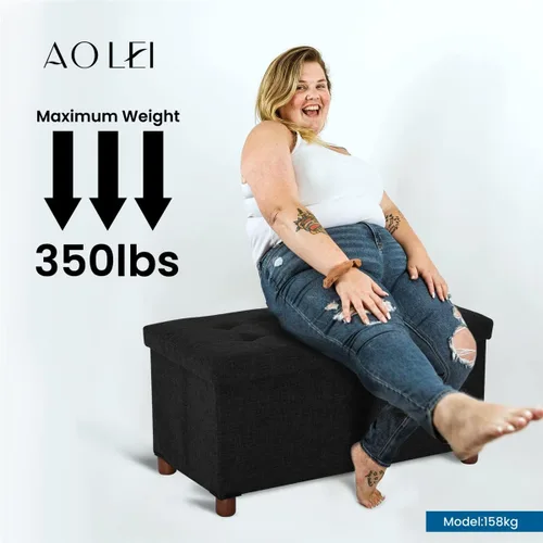 Miniatura 6 de banco otomano de almacenamiento de 30 pulgadas, banco de almacenamiento con patas de madera para reposapiés de otomana en la sala de estar, tapa