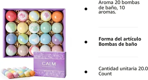 Miniatura 8 de CalmNFiz Set de 20 bombas de baño para mujeres, regalo natural con maravilloso efecto efervescente, con manteca de karité y aceites esenciales, baño