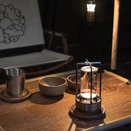 Miniatura 4 de Lámpara de cristal, lámpara de mesa, lámpara de farol de cristal, 3 colores, luces LED inalámbricas recargables para luces de restaurante, plateado