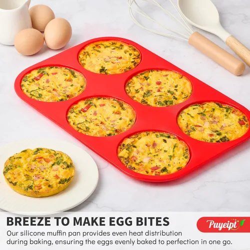 Miniatura 6 de Puyeipt Moldes de silicona para huevos de 4 pulgadas para sándwiches de desayuno, paquete de 2 moldes de tamaño jumbo para magdalenas, moldes