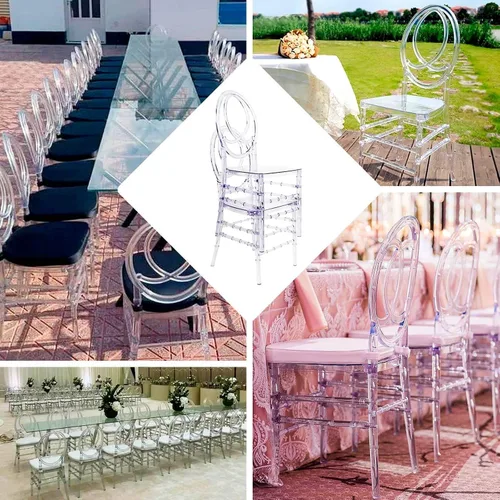 Miniatura 5 de Efavormart - Silla apilable de acrílico transparente Phoenix Chiavari, silla con respaldo ovalado sin brazos de resina transparente Phoenix apilable