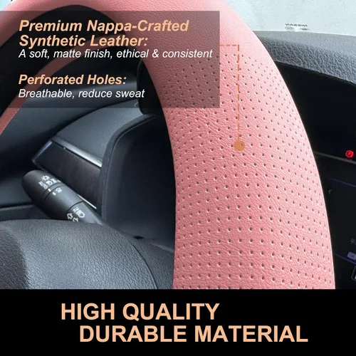 Miniatura 3 de PINCTROT Funda para volante de piel de napa en forma de D, diseño delgado sin volumen, una pieza de cuero con perforación transpirable, se ajusta