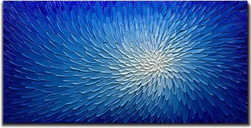 AMEI Arte, 24 x 48 pulgadas, pintado a mano, obra de arte moderna con flores azules y blancas, pintura al óleo de madera en el interior enmarcado,