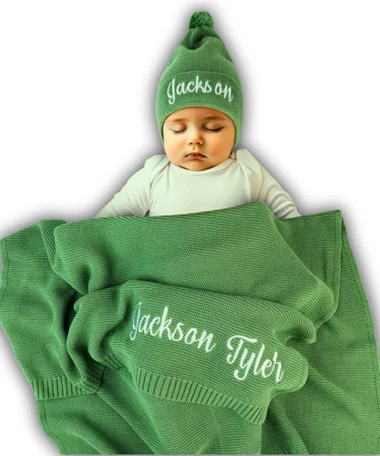 Miniatura 3 de Manta de bebé personalizada, 100% certificado GOTS, manta de envolver personalizada con nombre, mantas de recepción para niños y niñas, regalos Azul