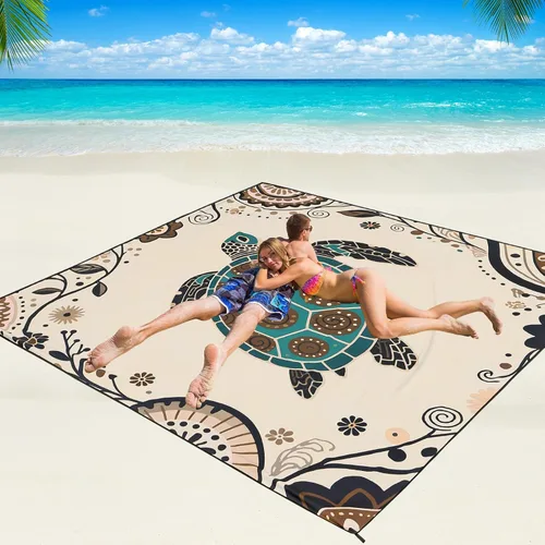Miniatura 25 de WIWIGO Manta de playa impermeable a prueba de arena tapete de playa 79" X 83"/10'x9' para 2-8 adultos, de secado rápido, tapete de picnic al aire
