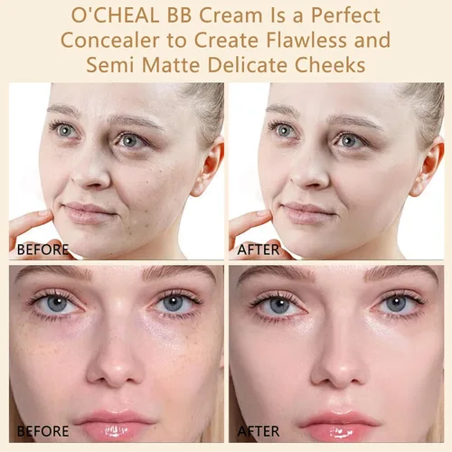 Miniatura 3 de O'CHEAL BB Cream con SPF 50+ Hidratante teñido de cobertura completa con base de polvo corrector construible, sin aceite, acabado hidratante