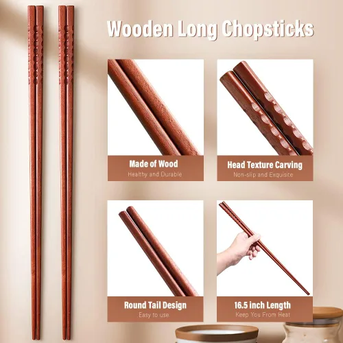 Miniatura 4 de AYFIDISHS Palillos de cocina de madera, palillos de cocina extra largos de 12.9 pulgadas para fideos, salsas, olla caliente, 2 pares