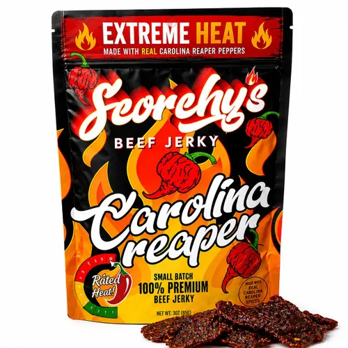 Carolina Reaper Beef Jerky – Pimientos reales de Carolina Reaper | Cecina de res de calor extremo | Carne de res USDA premium | Alto en proteínas,