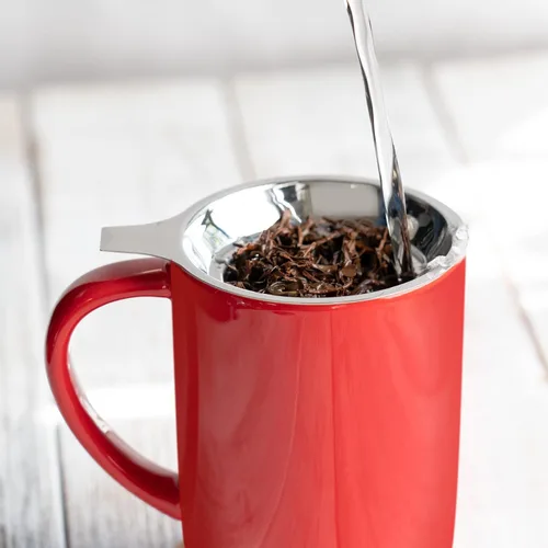 Miniatura 3 de CEEFU Taza de té de porcelana con infusor y tapa, tetera con filtro y posavasos, máquina de té para hojas sueltas, 16 onzas para té, café, leche