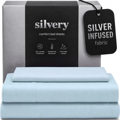 Miniatura 18 de Silvery Juego de sábanas con infusión de plata, tela ultrasuave que regula la temperatura con tecnología de autolimpieza que se mantiene fresca 3