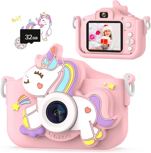 Miniatura 8 de Cámara de dinosaurio para niños, cámara HD selfie para niños pequeños, juguetes de cumpleaños de Navidad para niños y niñas de 3 a 12 años, cámara