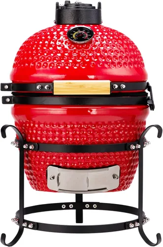 Vasitelan Parrilla de carbón portátil de cerámica de 13 pulgadas, parrilla de carbón Kamado BBQ (rojo)