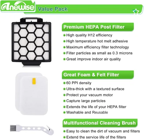 Miniatura 3 de Anewise Filtro de repuesto para Shark Navigator Zero-M Pet Pro ZU102 ZU60 ZU62 ZU55 NV181 NV150 NV151 NV251 NV251 Rotator NV255 ZU100 ZU81
