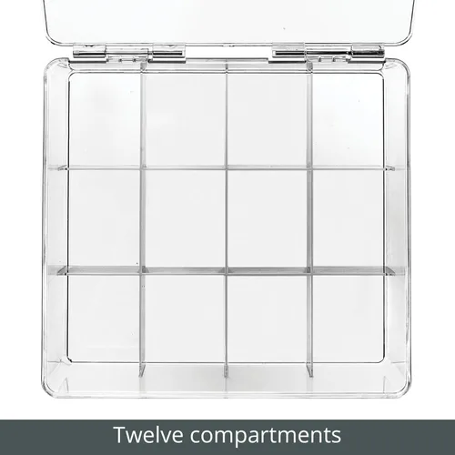 Miniatura 5 de mDesign Organizador de cocina de plástico, práctica caja de almacenamiento con 12 compartimentos y tapa con bisagras, caja de almacenamiento