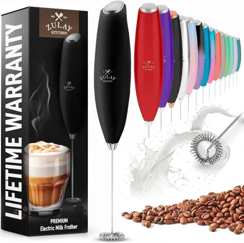 Zulay Kitchen Espumador de leche de mano con pilas Duracell AA – Mezclador eléctrico ultrarrápido y creador de espuma, mezclador de bebidas fácil de
