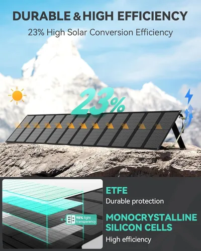 Miniatura 2 de 12 paneles solares portátiles plegables, cargador de panel solar plegable de 200 W con soporte ajustable, kit de panel solar impermeable IP65