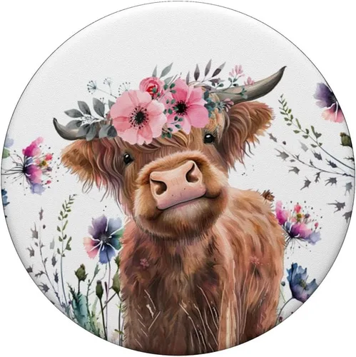 Miniatura 3 de PopSockets adhesivo PopGrip de vaca escocesa floral de vaca escocesa para bebé