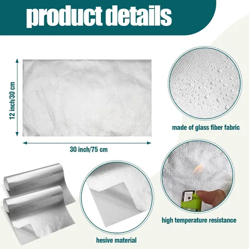 Miniatura 2 de 4 Hojas de 12'' x 30'' Escudo Térmico Aluminizado con Respaldo Adhesivo Aislamiento de Barrera Térmica Envoltura Cinta Adhesiva de Barrera Térmica
