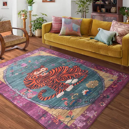Miniatura 24 de Alfombra de leopardo de 2 x 3 pies para sala de estar, alfombra estética vintage de animales para habitación de niñas, guardería, dormitorio, Azul